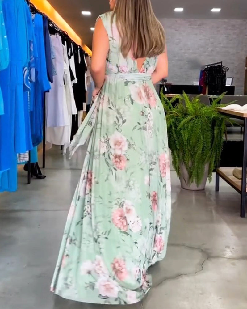 Juli - Vestido elegante sin mangas con escote en V y estampado floral