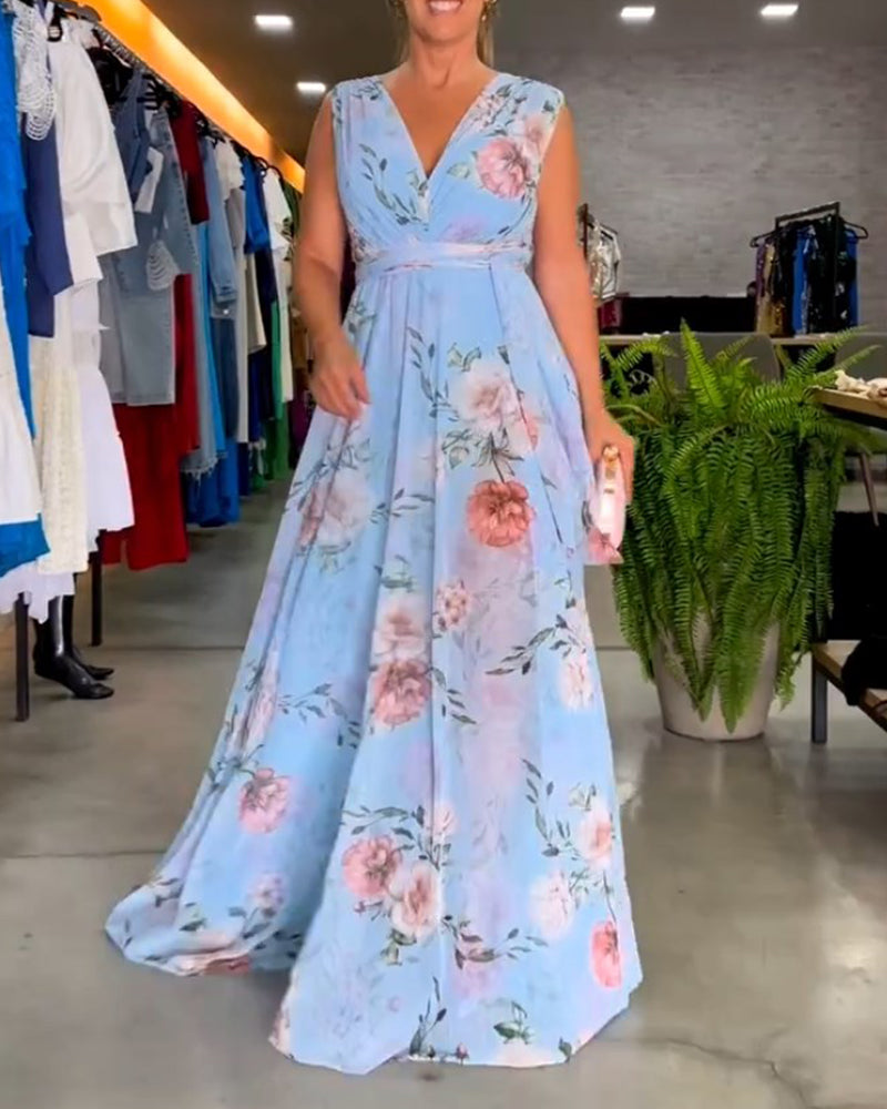 Juli - Vestido elegante sin mangas con escote en V y estampado floral