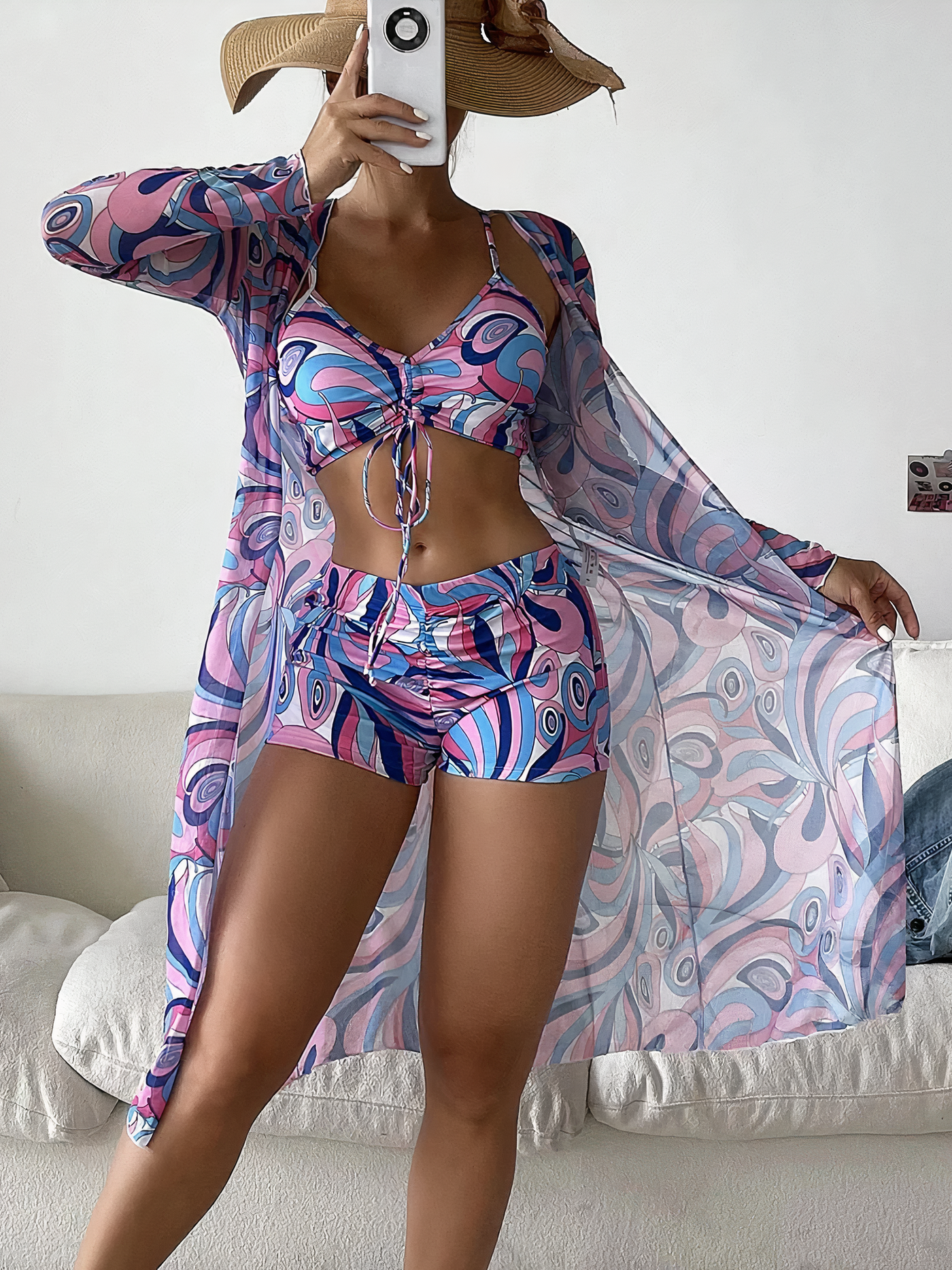 AMALFI - Conjunto de Bikini de Cintura Alta con Cover-Up