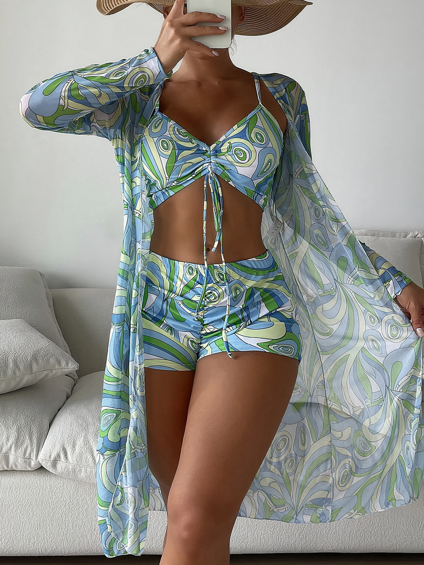 AMALFI - Conjunto de Bikini de Cintura Alta con Cover-Up