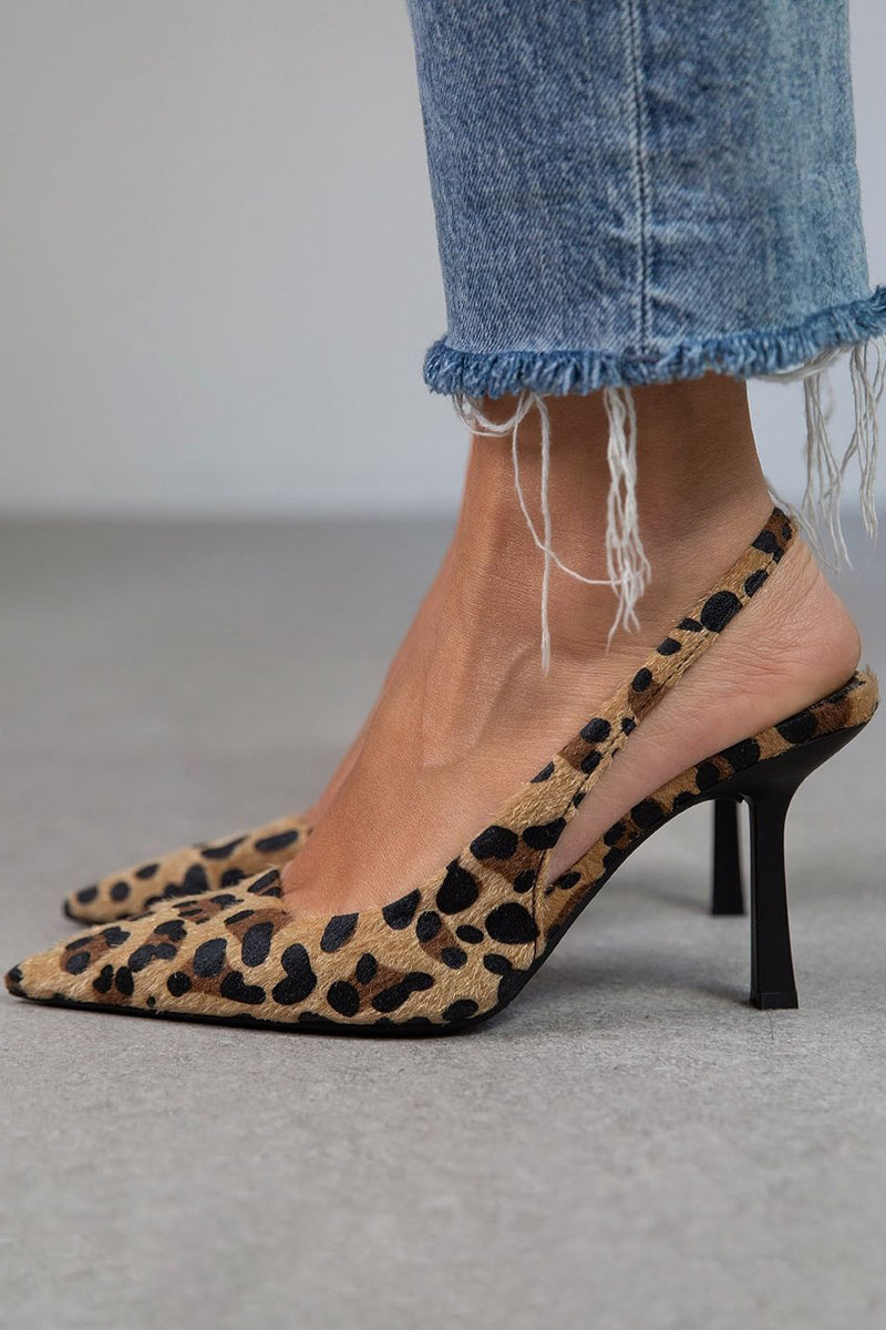 Liorina - Zapatos de tacón kaki con estampado de leopardo y punta fina